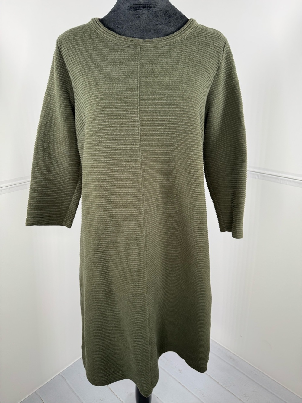 Vineyard Vines Olive Textured Knit Shift Dress Gold Back Zipper Size Small